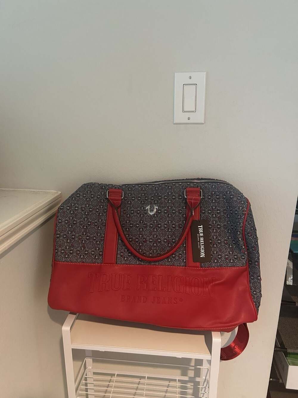 True Religion Brand Jeans Red and Patterned Duffel Bag New With Tags
